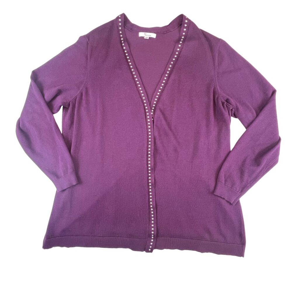 89th Madison Cardigan 1X Purple Open Front Silver Studded Dark Academia Sweater